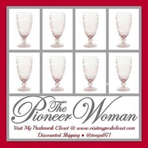🦋 New Pioneer Woman Amelia 14.7-Ounce Footed Glass Goblets, Set of 8, Rose Red